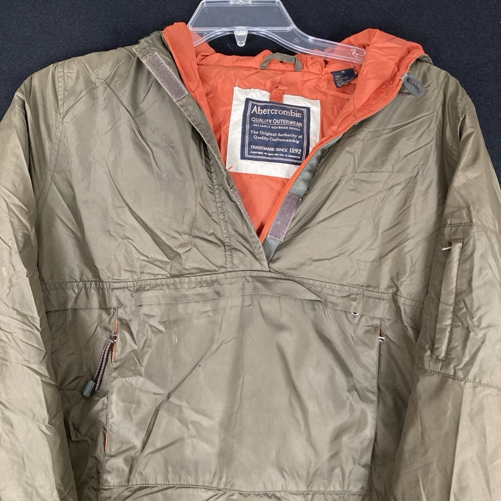 Abercrombie & Fitch Jacket Womens Medium Brown 1/2 Zip Hooded Utility‎ Pockets